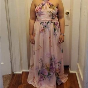 Adrianna Papell Blush Pink Floral Halter Sleeveless Chiffon Maxi Dress Size 10